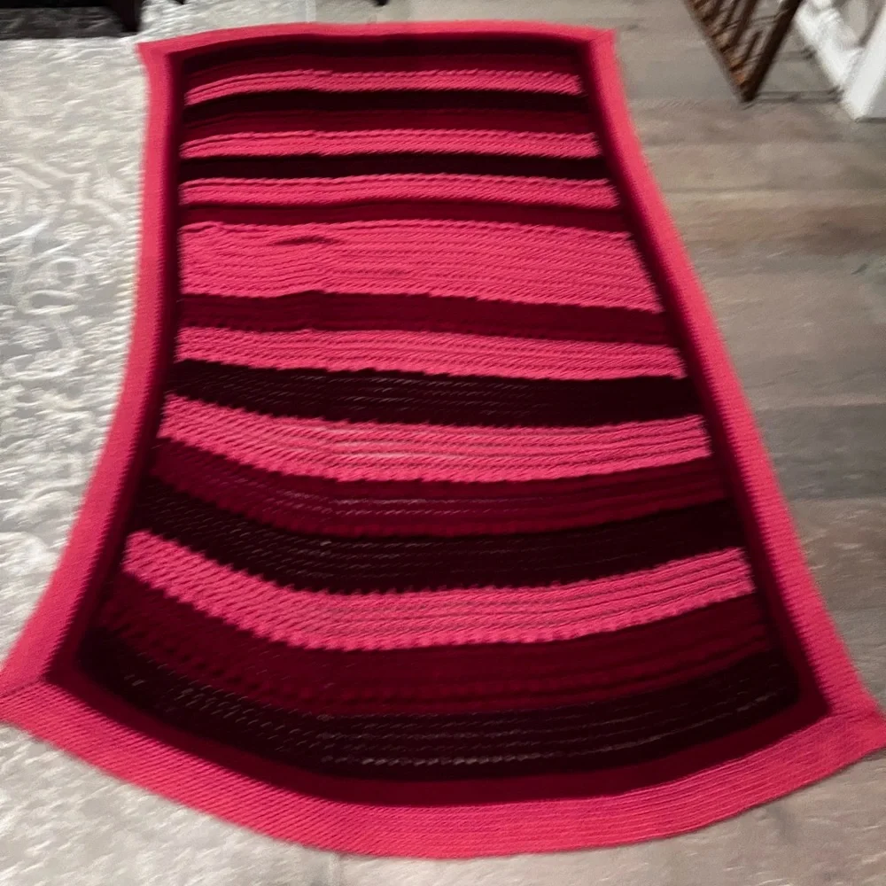 Vintage Handmade Crocheted Throw Afghan Pink Burgundy Bobble Blanket